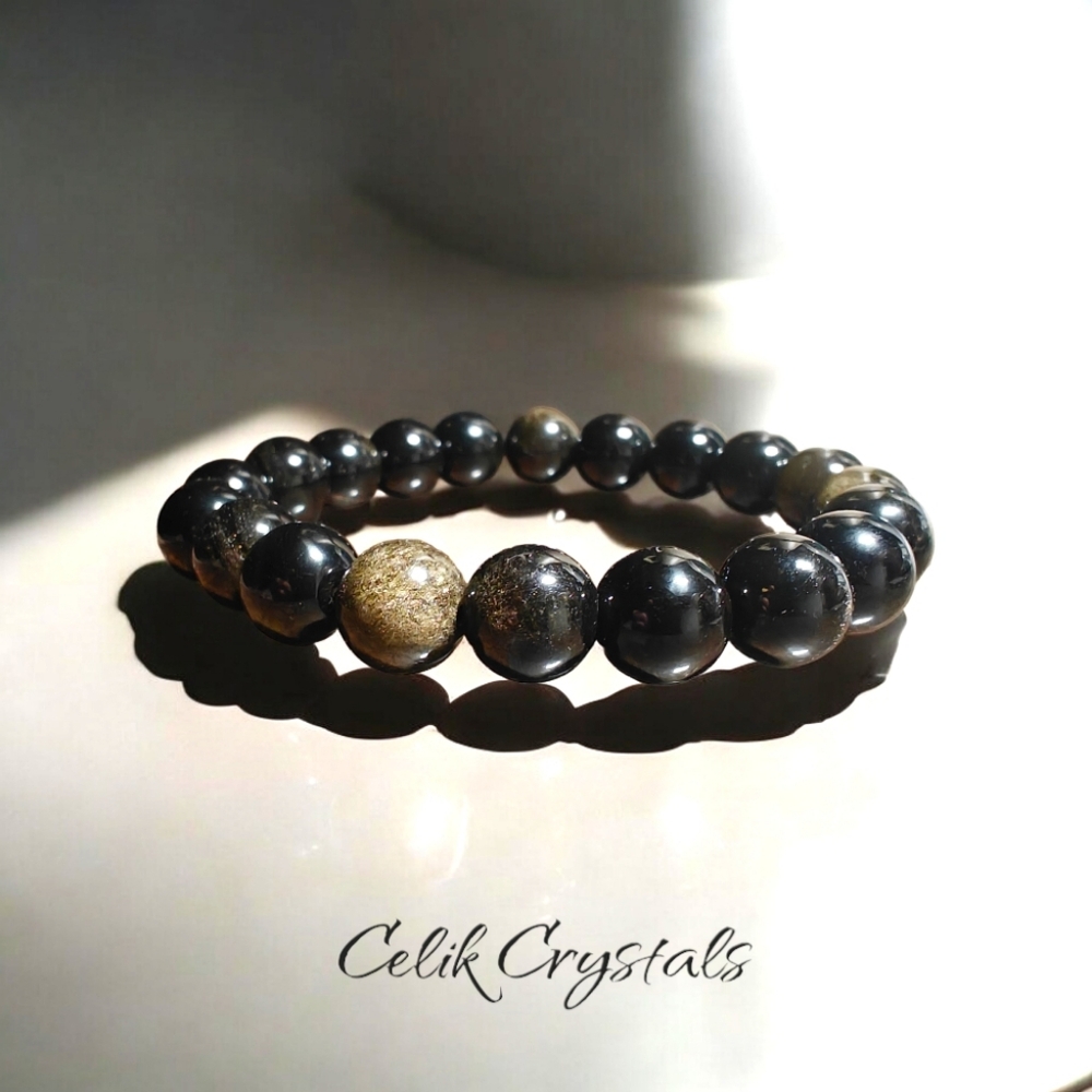 Gold Obsidian Bracelet - 10mm Unisex